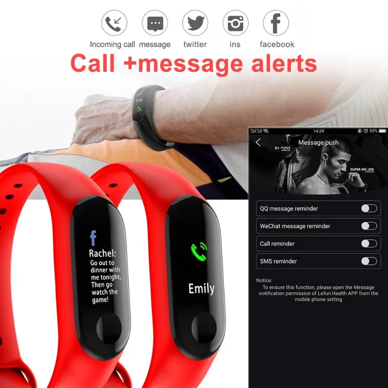 M4 Water-resistant Smart Fitness Band (with a Colour Screen, Fitness Tracker, BP, Heart Rate Monitor)