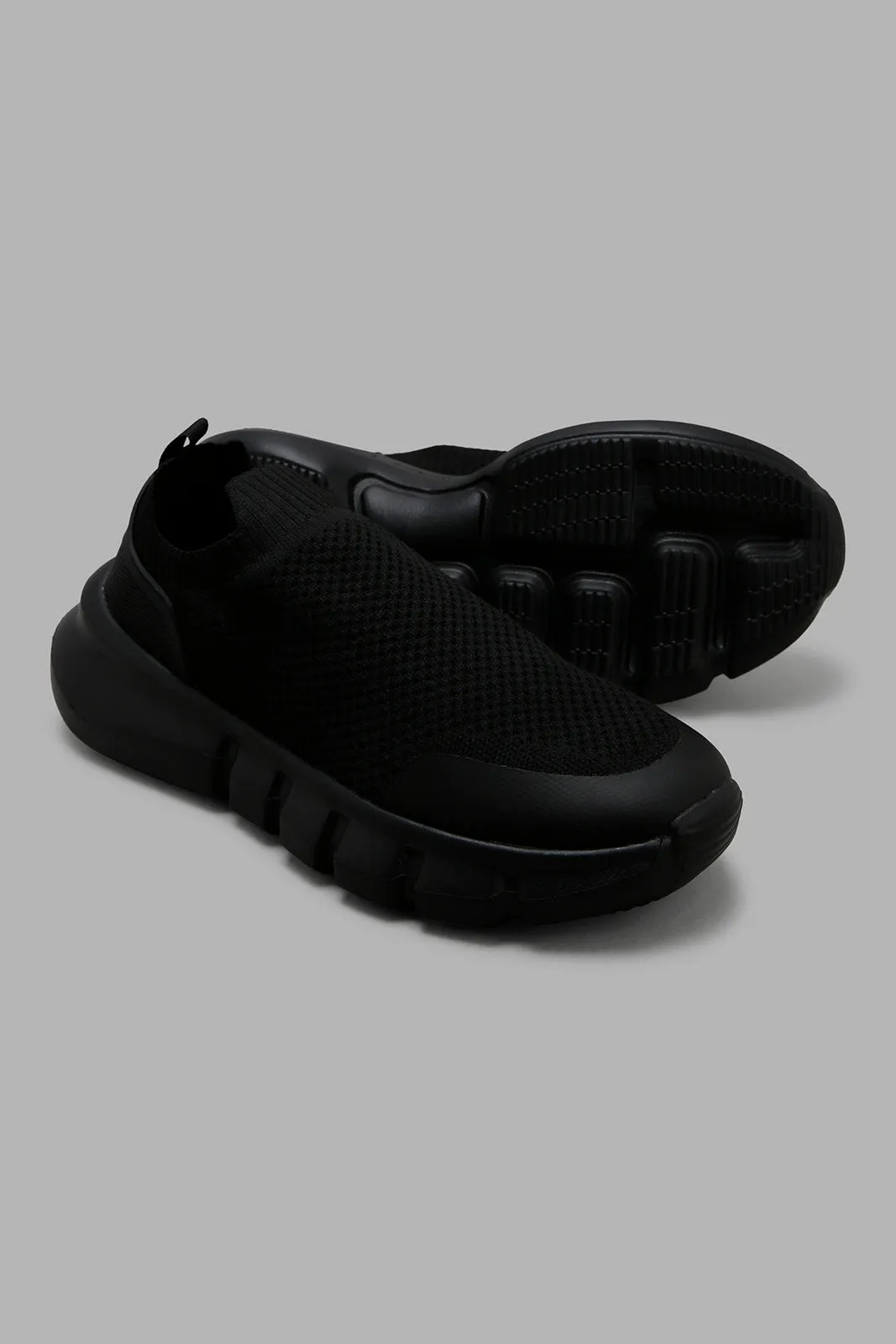 Men Black Knitted Slip On