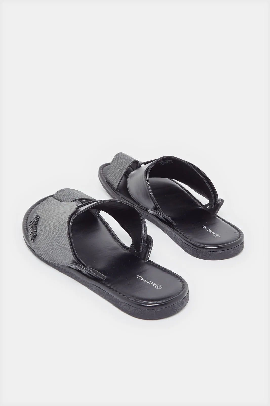 Men Grey And Black Strap Traditional Sandals