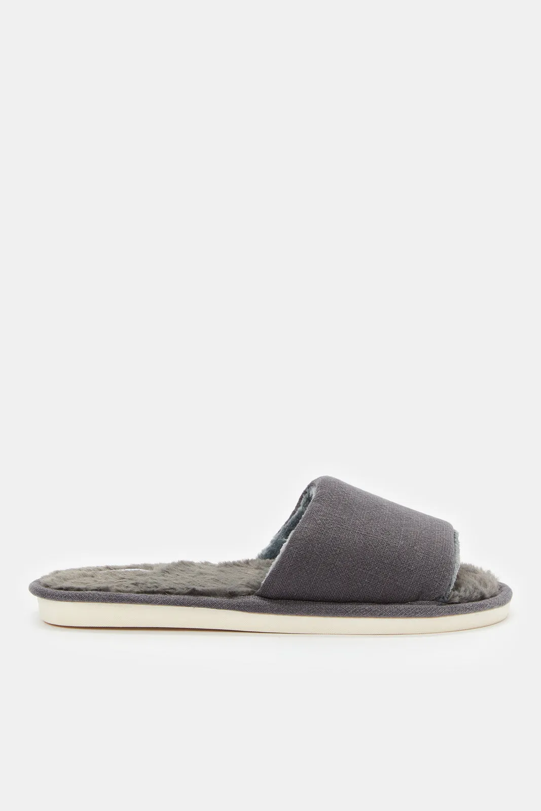 Men Grey Fur Slipper