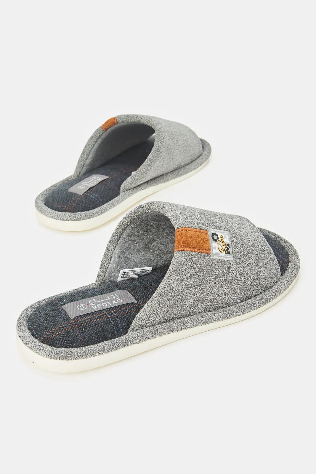 Men Grey Plain Slippers