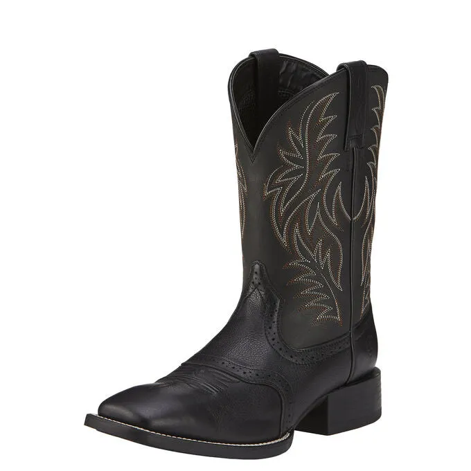 Men's Ariat Sport Wide Square Toe Black Western Boot