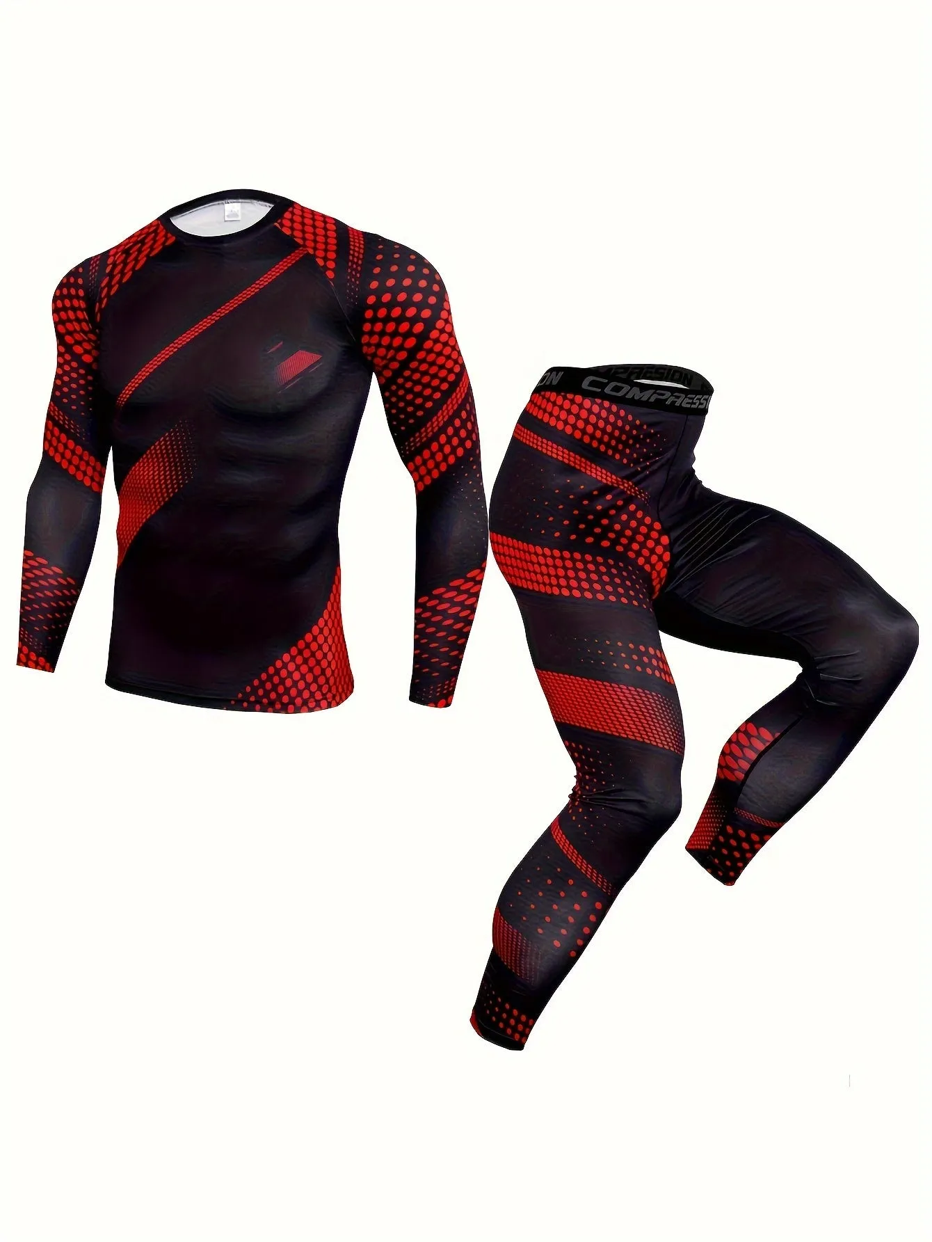 Men's Thermal Compression Fitness Set - Quick-Dry, Skin-Tight, Long Sleeve Shirt and Leggings for Running, Gym, Yoga - Breathable, Moisture-Wicking, Four-Way Stretch Base Layer for Cold Weather