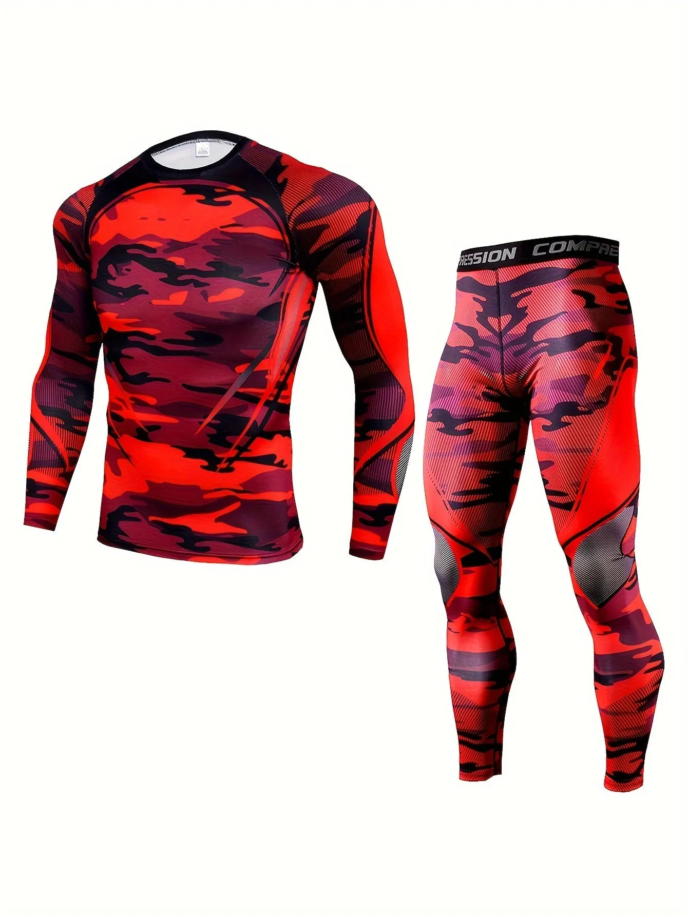 Men's Thermal Compression Fitness Set - Quick-Dry, Skin-Tight, Long Sleeve Shirt and Leggings for Running, Gym, Yoga - Breathable, Moisture-Wicking, Four-Way Stretch Base Layer for Cold Weather