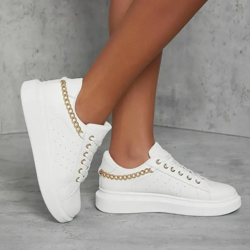 Metal chains decor front lace platform sneakers