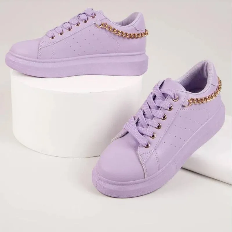 Metal chains decor front lace platform sneakers