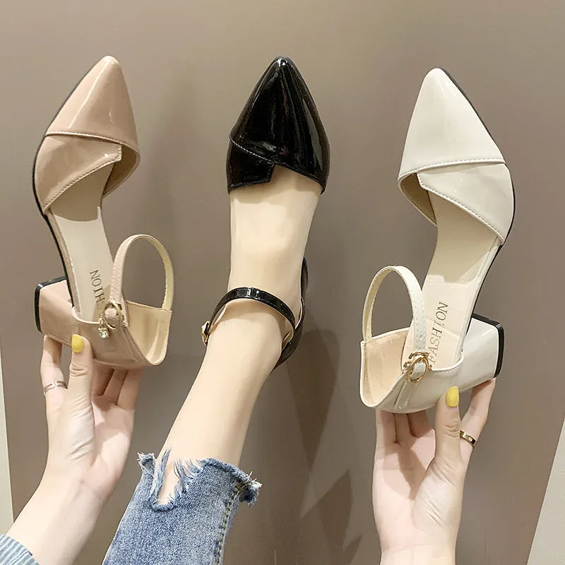 Nude Strappy Block Heels Chunky Heel Shoes