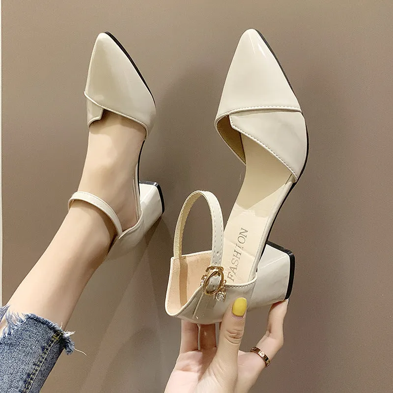 Nude Strappy Block Heels Chunky Heel Shoes