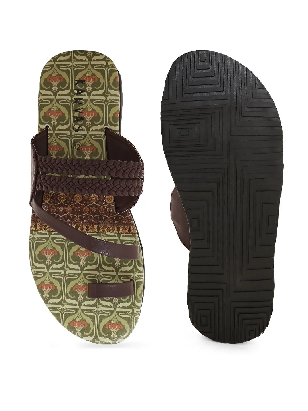 Olive Green Mughal Print Chappals