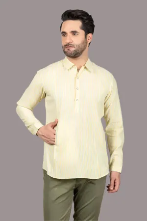 Pale Yellow And Blue Short Kurta