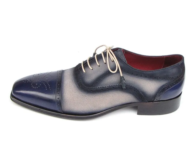 Paul Parkman Captoe Oxfords- Navy/Beige Hand-Painted Suede Upper And Leather Sole