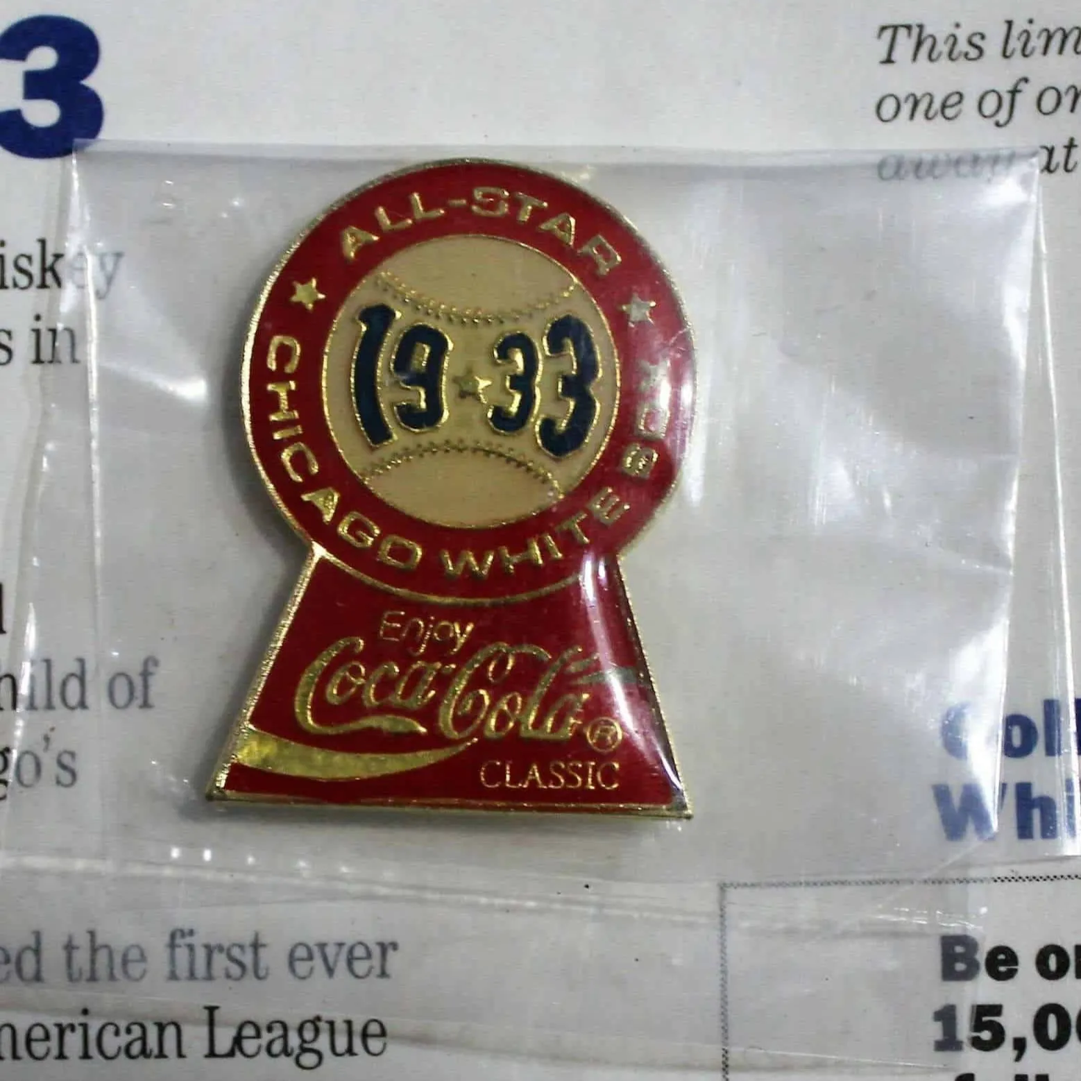 Pin, Coca-Cola White Sox, Comiskey Park Commemorative Pin, NOS 1983