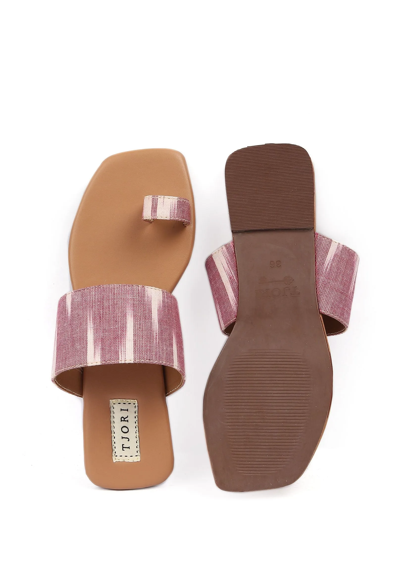 Pink & Cinnamon Brown Ikat One Toe Cruelty Free Leather Flats