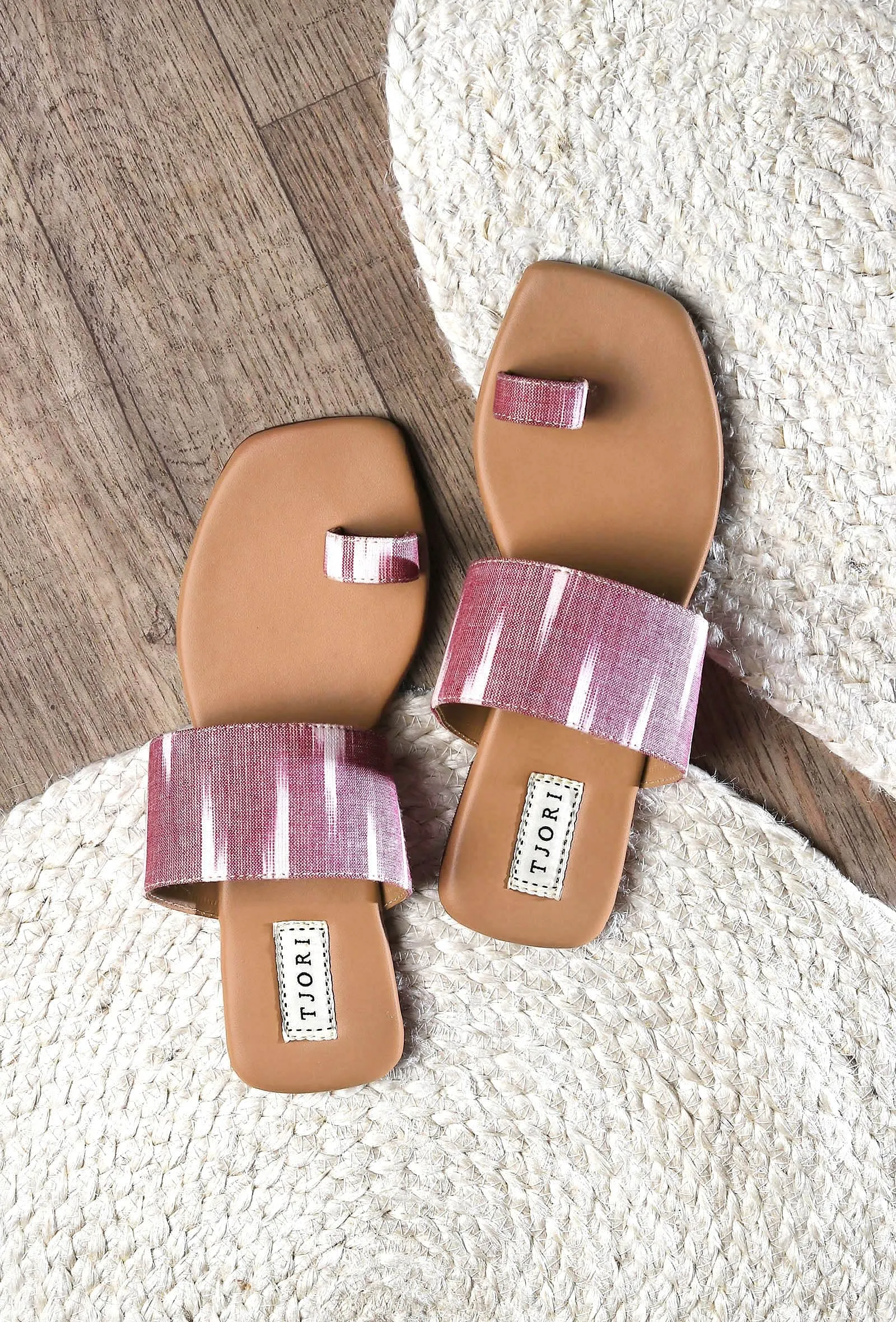 Pink & Cinnamon Brown Ikat One Toe Cruelty Free Leather Flats