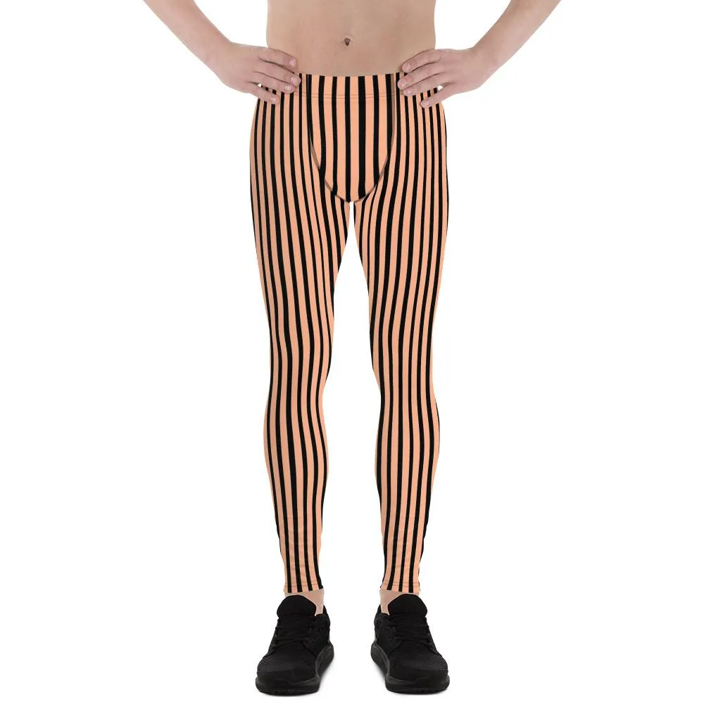 Pink Nude Black Stripe Meggings, Premium Designer Men's Circus Leggings-Made in USA/EU/MX