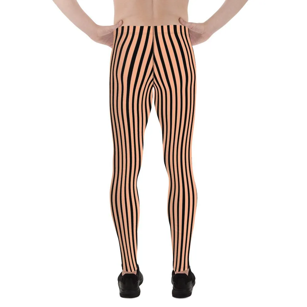 Pink Nude Black Stripe Meggings, Premium Designer Men's Circus Leggings-Made in USA/EU/MX