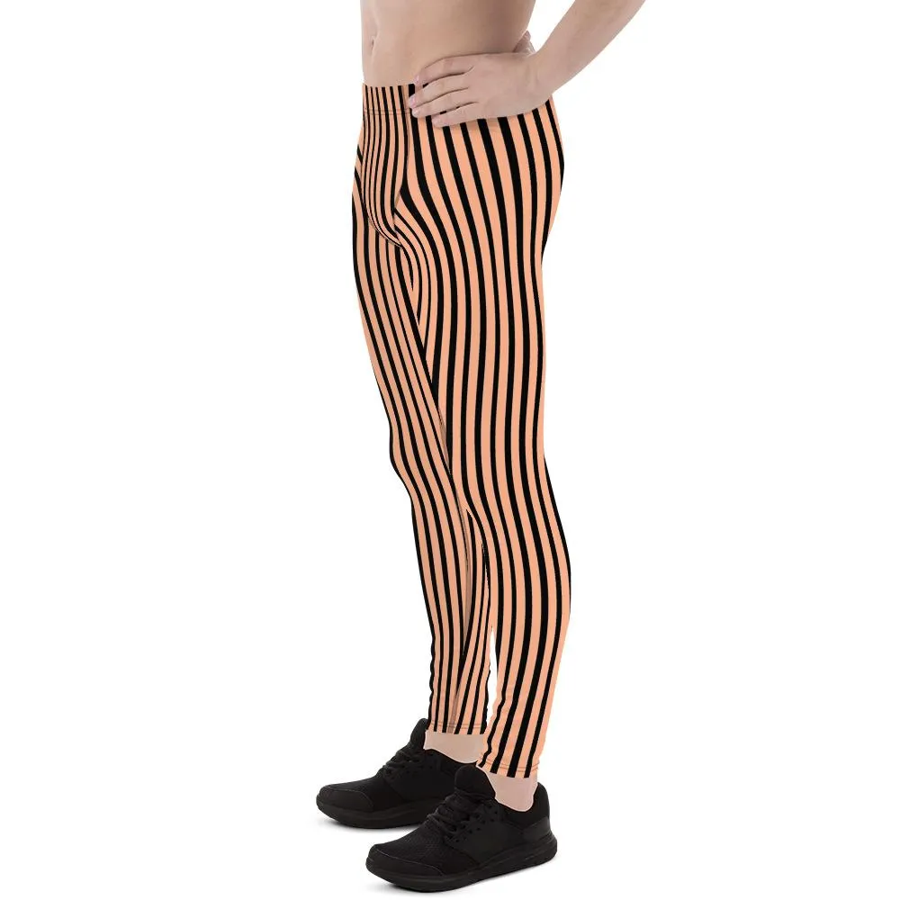 Pink Nude Black Stripe Meggings, Premium Designer Men's Circus Leggings-Made in USA/EU/MX