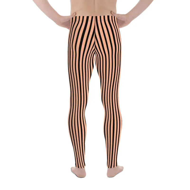 Pink Nude Black Stripe Meggings, Premium Designer Men's Circus Leggings-Made in USA/EU/MX