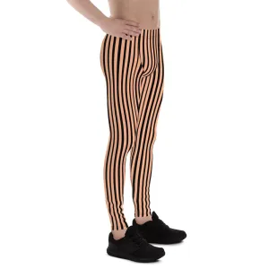 Pink Nude Black Stripe Meggings, Premium Designer Men's Circus Leggings-Made in USA/EU/MX