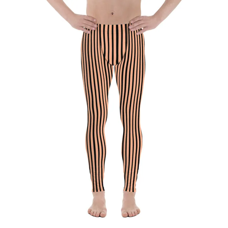 Pink Nude Black Stripe Meggings, Premium Designer Men's Circus Leggings-Made in USA/EU/MX