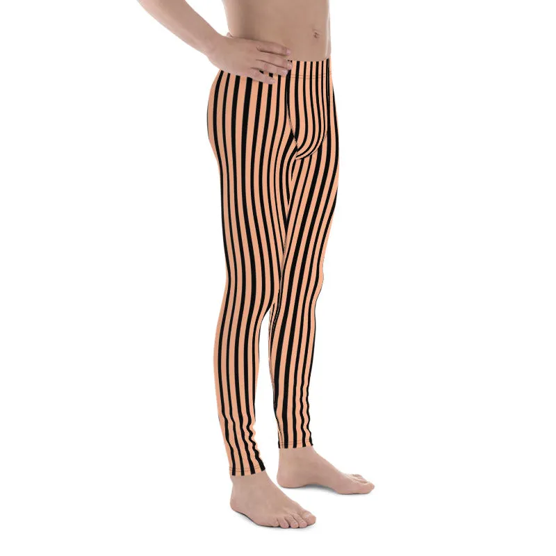 Pink Nude Black Stripe Meggings, Premium Designer Men's Circus Leggings-Made in USA/EU/MX