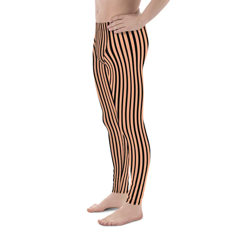 Pink Nude Black Stripe Meggings, Premium Designer Men's Circus Leggings-Made in USA/EU/MX