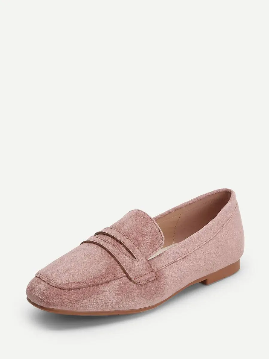 Plain Square Toe Suede Flats