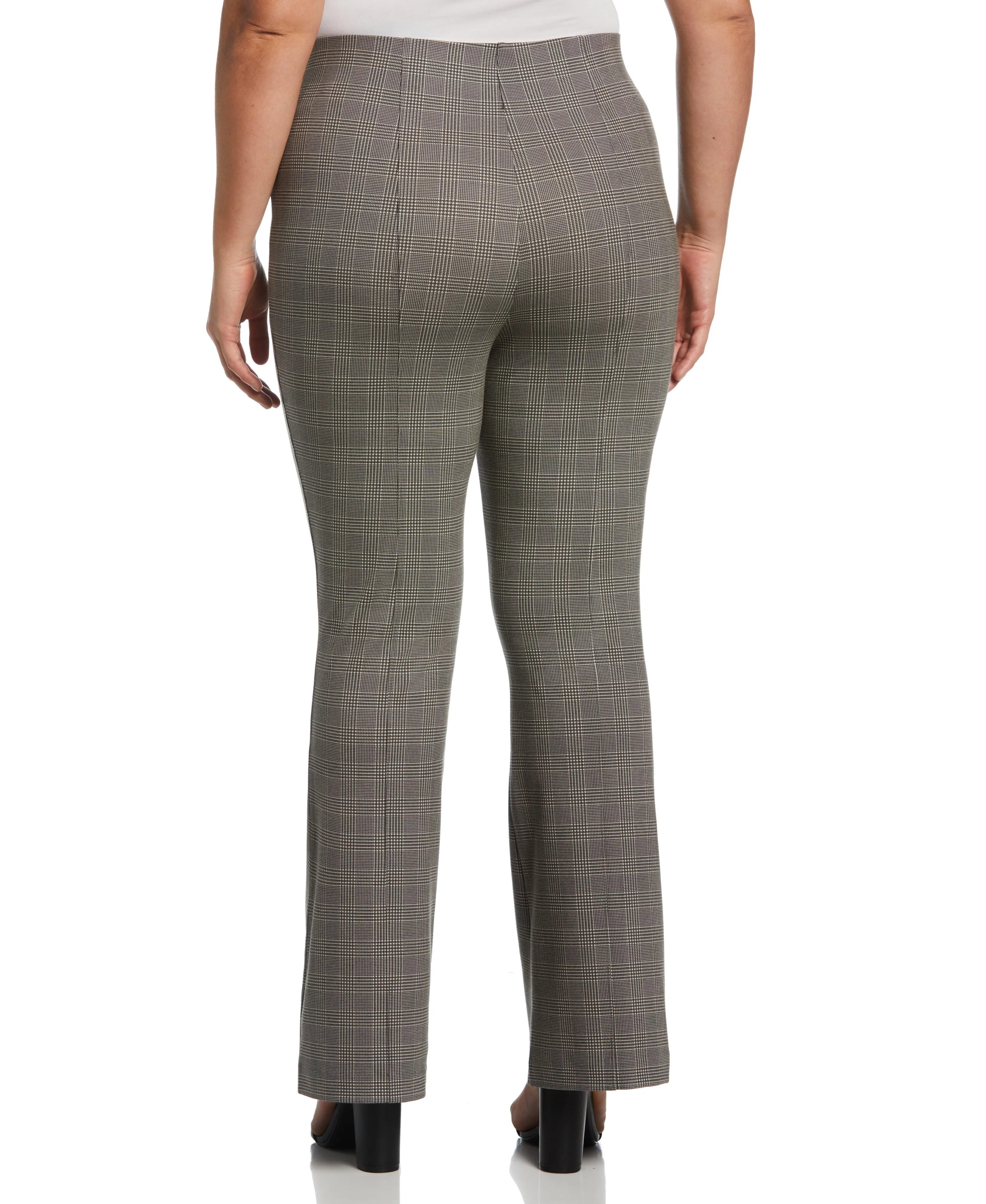 Plus Size Button Detail Plaid Bootcut Pant