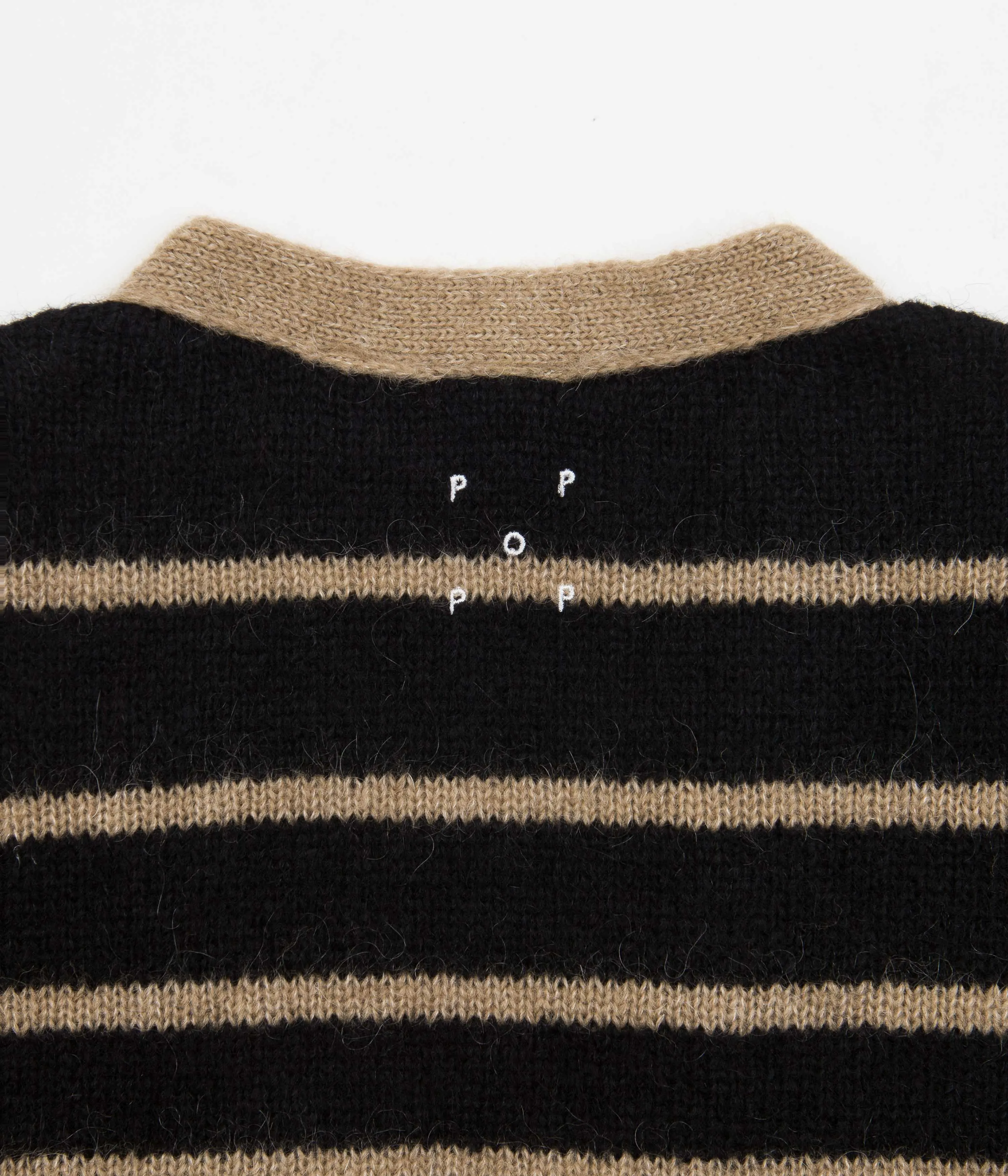 Pop Trading Company Knitted Cardigan - Sesame / Black