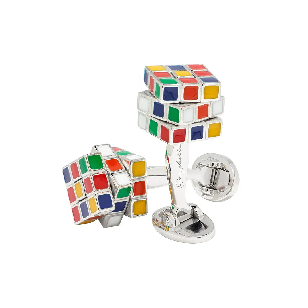 Puzzle Moving Cube Sterling Cufflinks