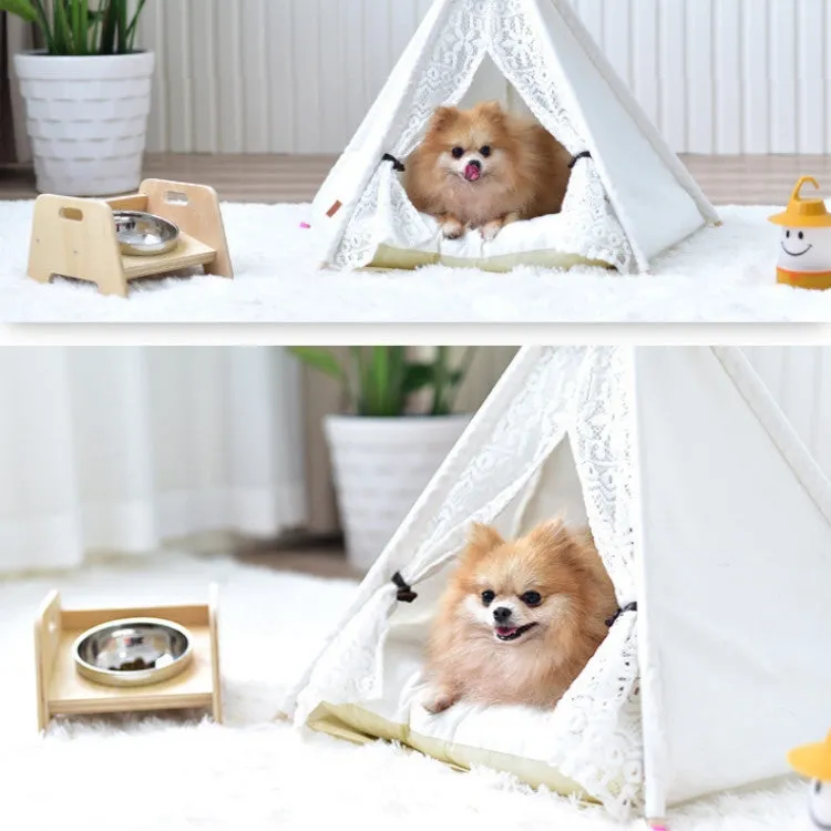 Removable and Washable Canvas Fabric Pet Nest Pet Tent, Size:50x50x60 cm, Style:Spiked Lace (with Pad)