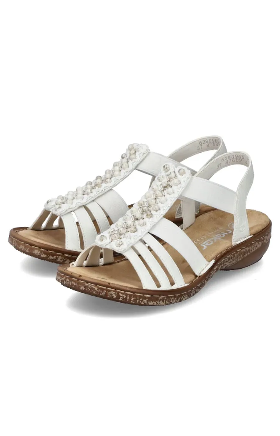 Rieker Strappy Beaded Sandal in White