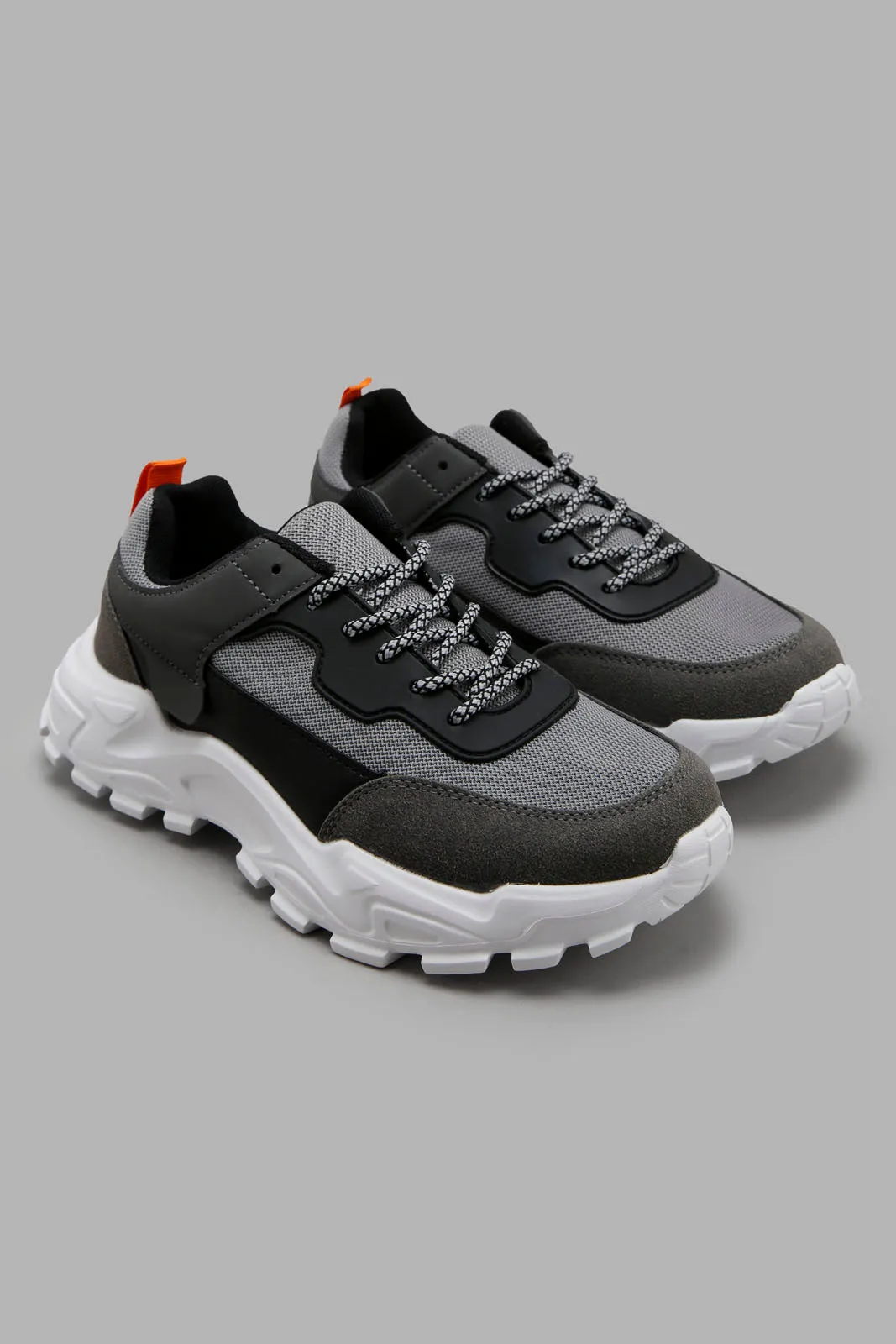 Senior Boys Grey Fabric Block Sneaker