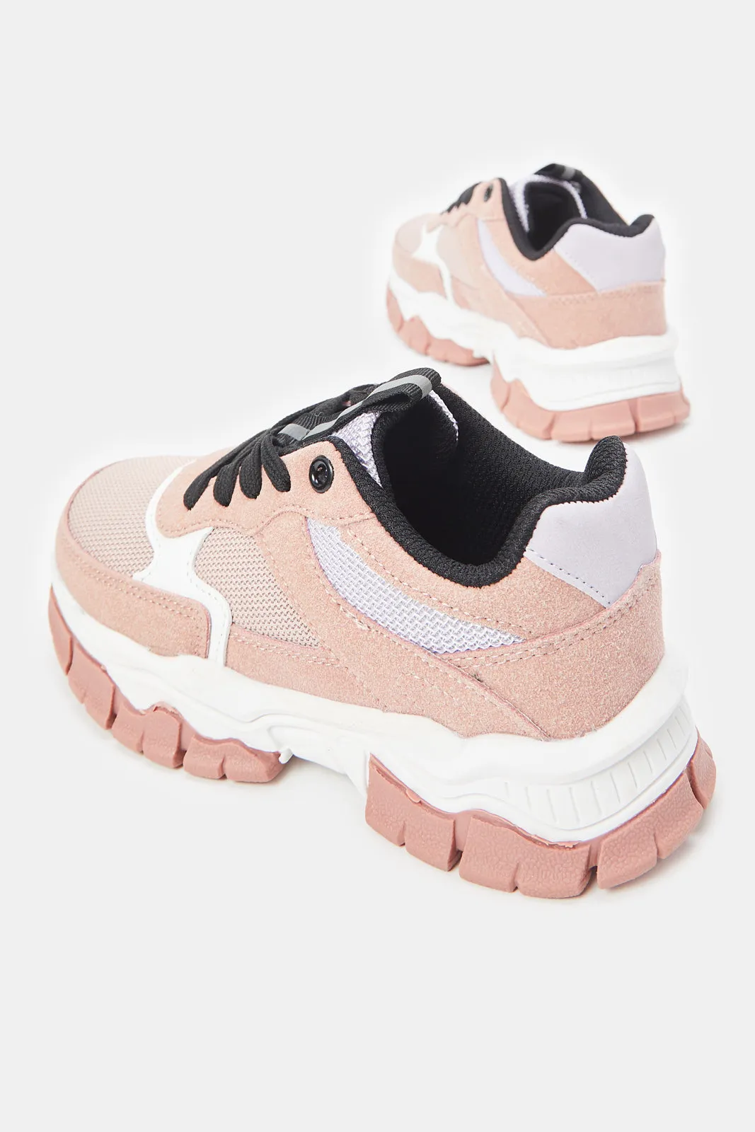 Senior Girls Pink Material Block Chunky Trekker