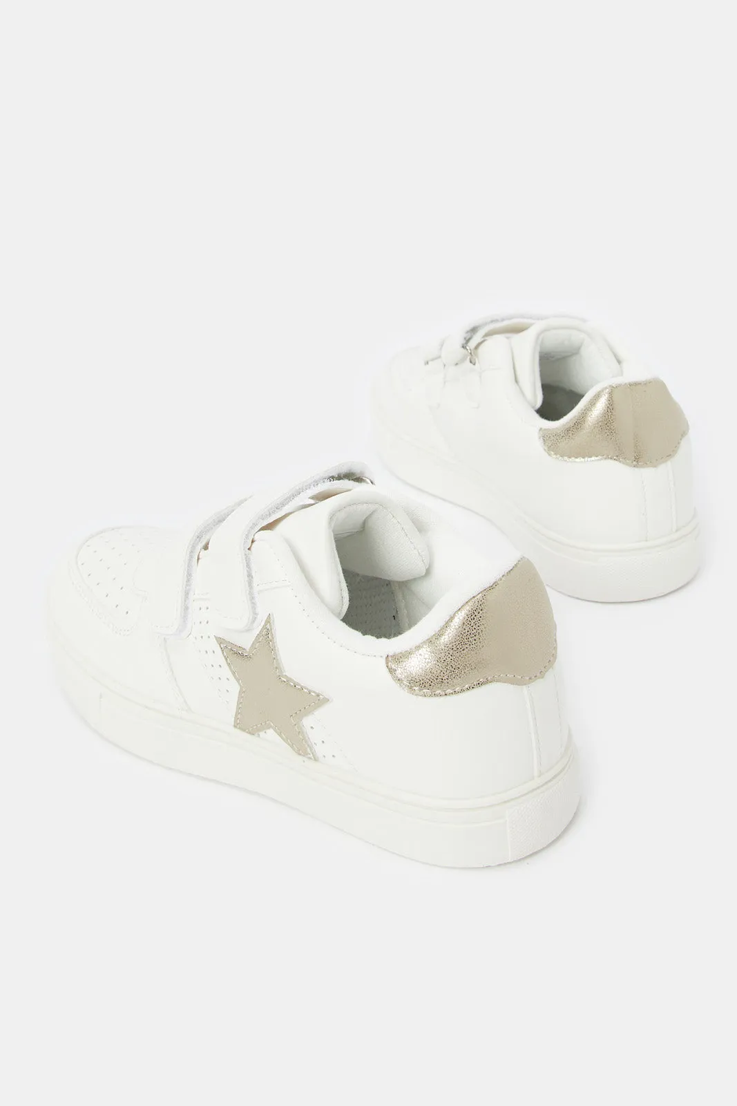 Senior Girls White Star Trim Velcro Sneaker