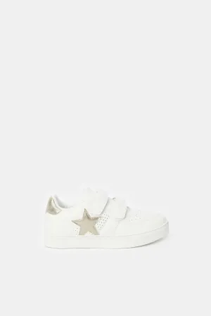 Senior Girls White Star Trim Velcro Sneaker