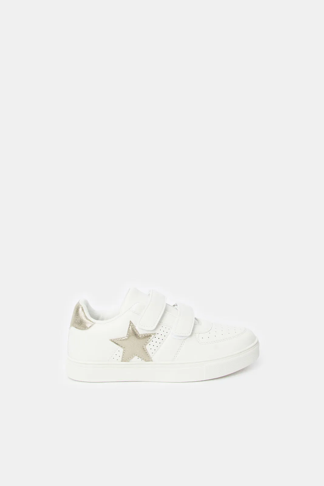 Senior Girls White Star Trim Velcro Sneaker