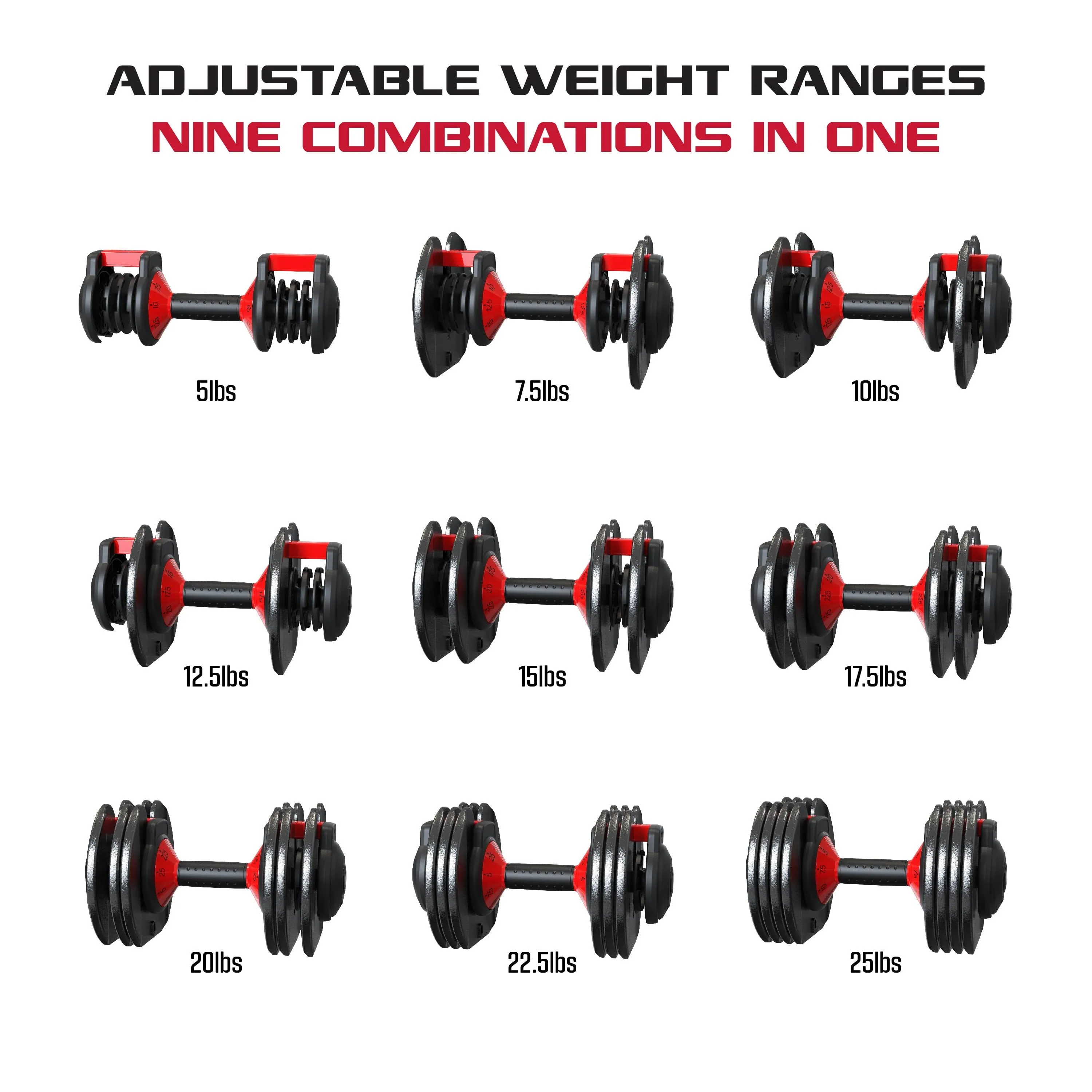 Smartbell 25 lbs 9-in-1 Adjustable Dumbbell with 2.5 lbs increments, perfect for home gym use.