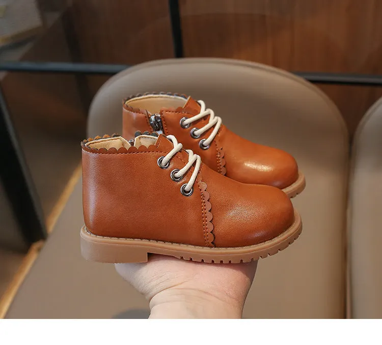 SOLID LACE-UP WINTER BOOTS - BROWN