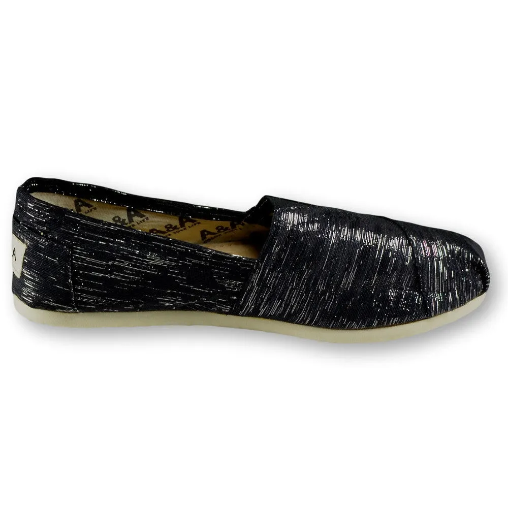 Sparkly Black Canvas Slip On Shoes for Women