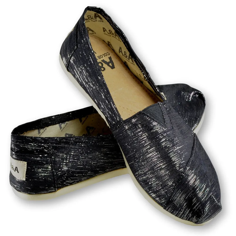 Sparkly Black Canvas Slip On Shoes for Women