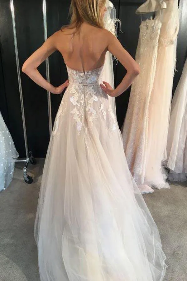 Strapless Sexy See Through Tulle Wedding Dresses with Sweetheart Neck   WD352