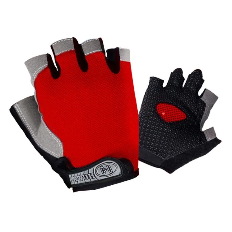 Summer Men Women Fitness Gloves Gym Weight Lifting Cycling Yoga Training Thin Breathable Antiskid Half Finger Gloves, Size:M(Red)