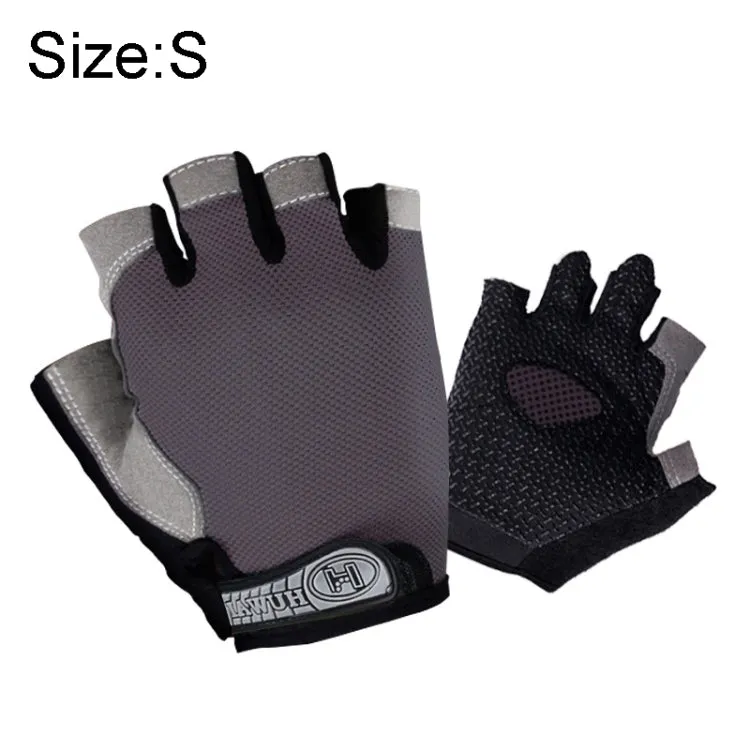 Summer Men Women Fitness Gloves Gym Weight Lifting Cycling Yoga Training Thin Breathable Antiskid Half Finger Gloves, Size:S(Gray)