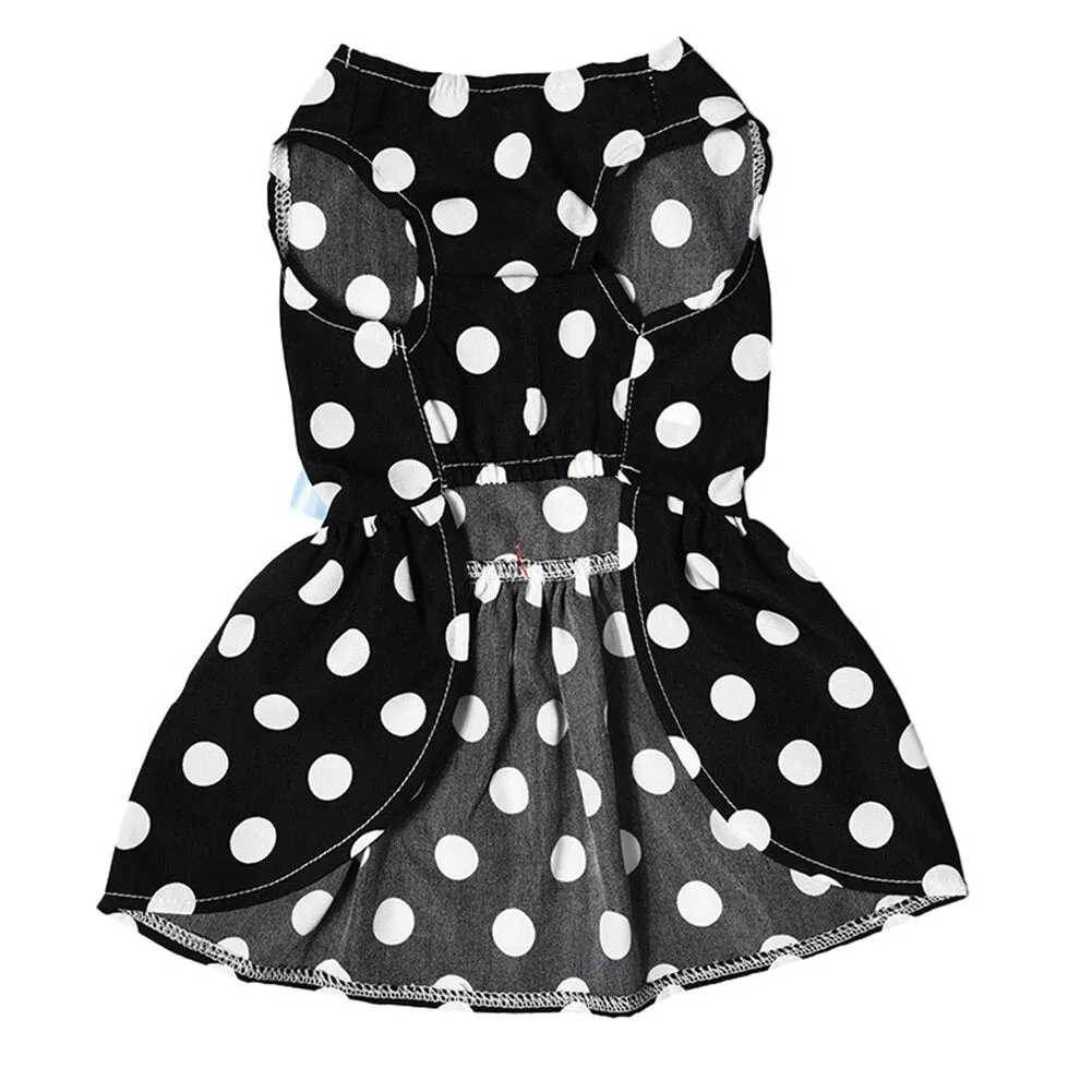 Summer Pet Dog Dress Polyester White Dotted Pet Princess