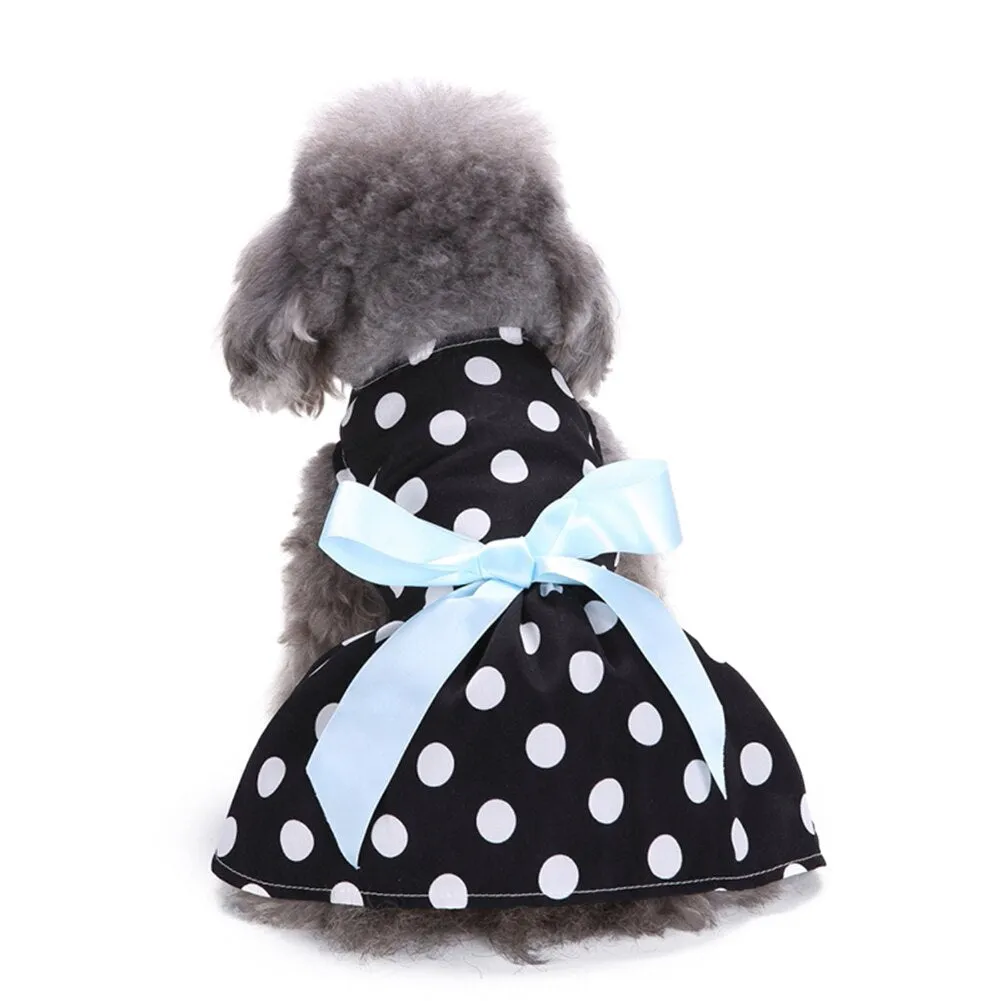 Summer Pet Dog Dress Polyester White Dotted Pet Princess