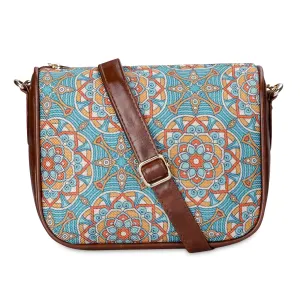 THE CLOWNFISH Garnet Series Printed Handicraft Fabric & Tapestry Crossbody Sling Bag for Women Ladies Single Shoulder Bag Shoulder Belt (Light Green-Geometric)