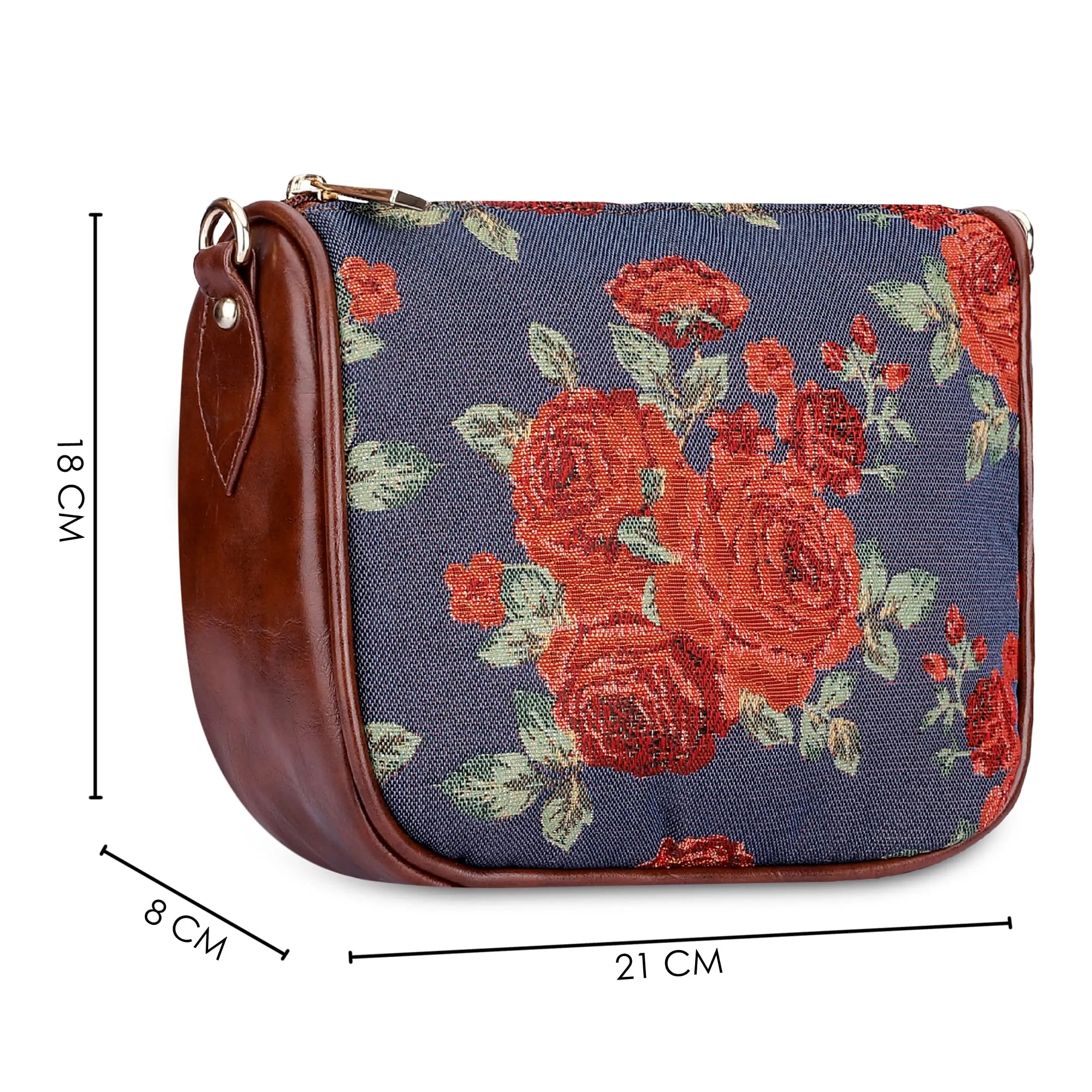 THE CLOWNFISH Garnet Series Tapestry Fabric Crossbody Sling Bag for Women Ladies Single Shoulder Bag Shoulder Belt (Navy Blue)