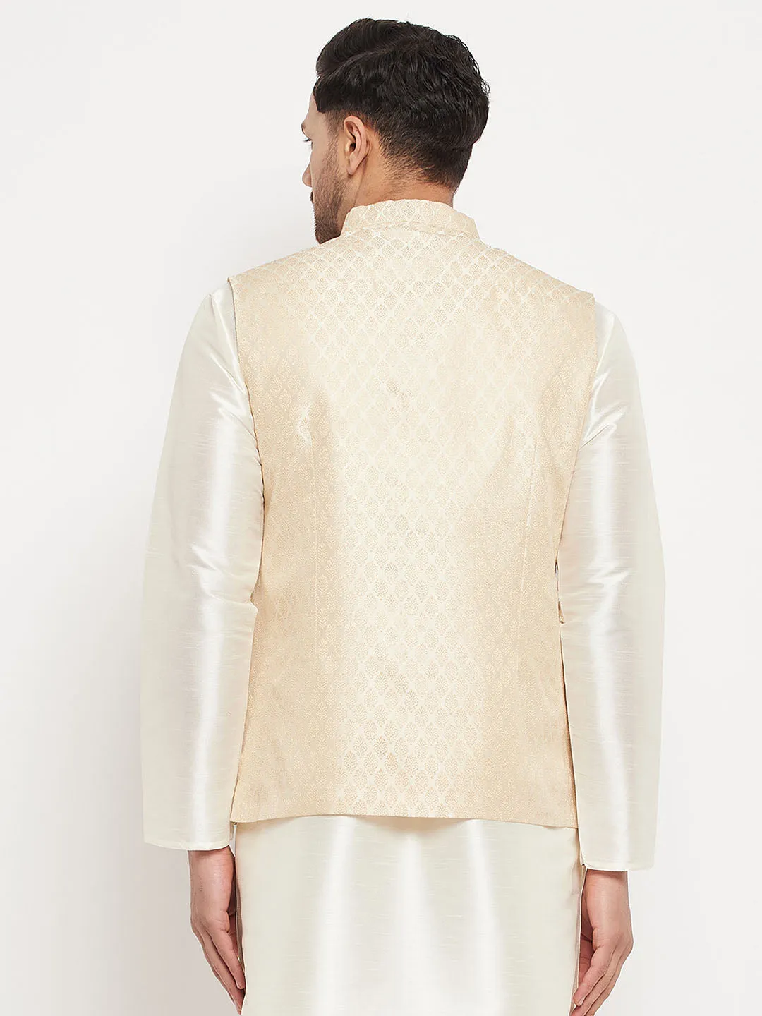 VASTRAMAY Cream Silk Nehru Jacket