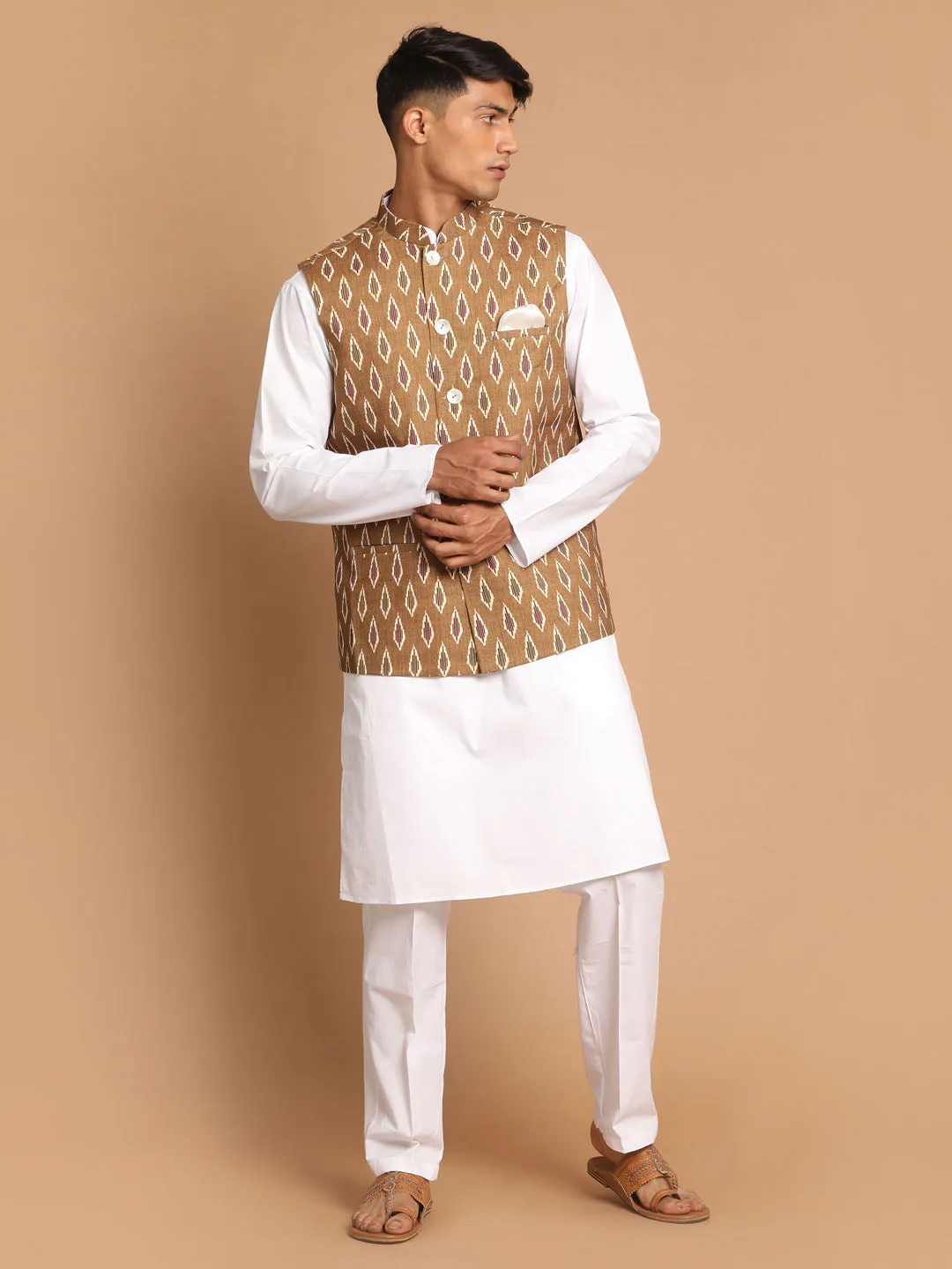 VASTRAMAY Men's Multicolor Nehru Jacket With Pant